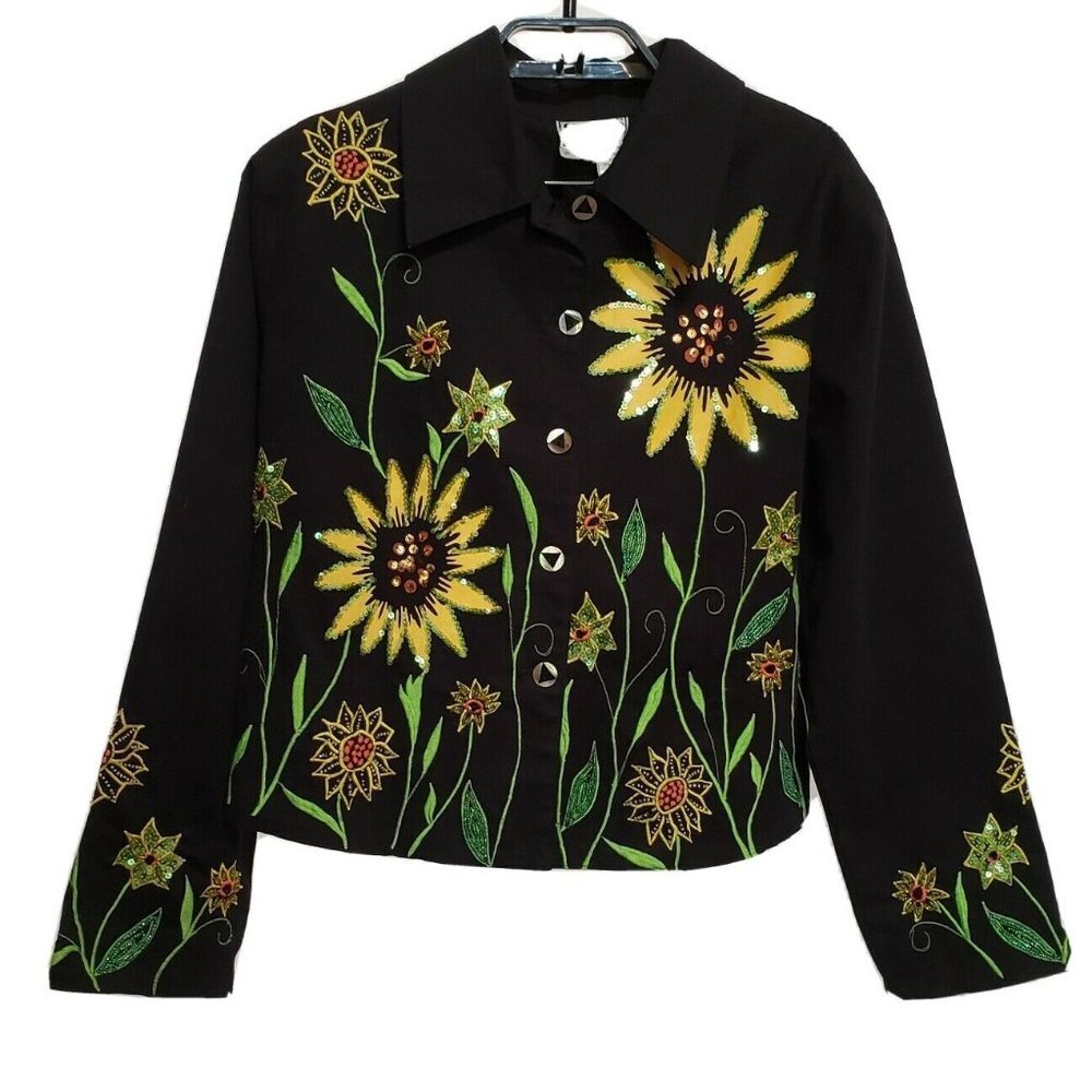 Surya Black Blazer Jacket Sz 6 Heavily Embroidered